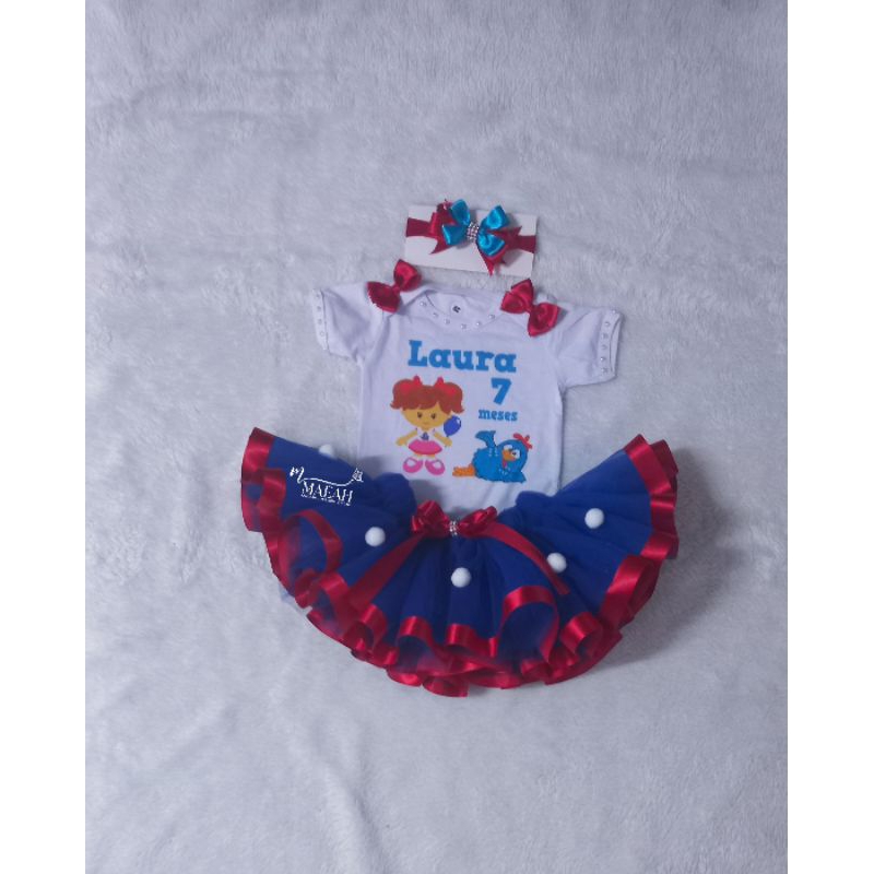 Fantasia Galinha Pintadinha Adulto e Infantil   6,8,10 e 12 Anos Camiseta Personalizada Saia de Tutu e Laço de Cabelo