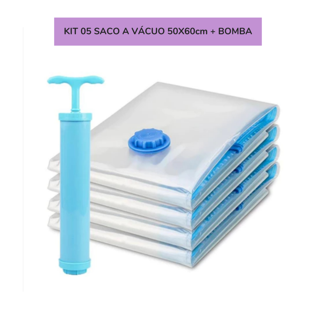 Kit 05 Saco A Vácuo Roupas - Edredom Organiza Protege + bomba 50x60cm