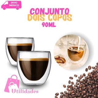 Conjunto De 02 Copos De Parede Dupla Vidro Para Cafe Expresso Chá 90ml