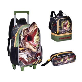 Kit Mochila Escolar Dinossauro Trex De Rodinhas Clio em Oferta na Shopee