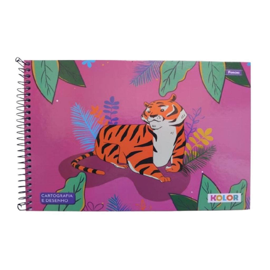 Caderno De Desenho Cartografia Infantil Escola Capa Dura 80 Folhas - Estampa Tigre - Sem Borda