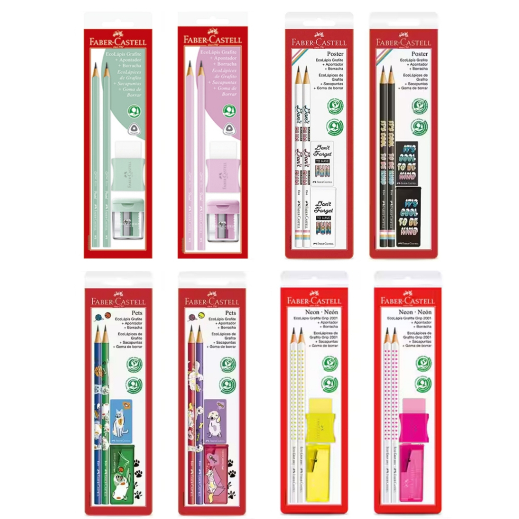 Kit Escolar Faber-Castell Lápis + Apontador + Borracha em Oferta na Shopee