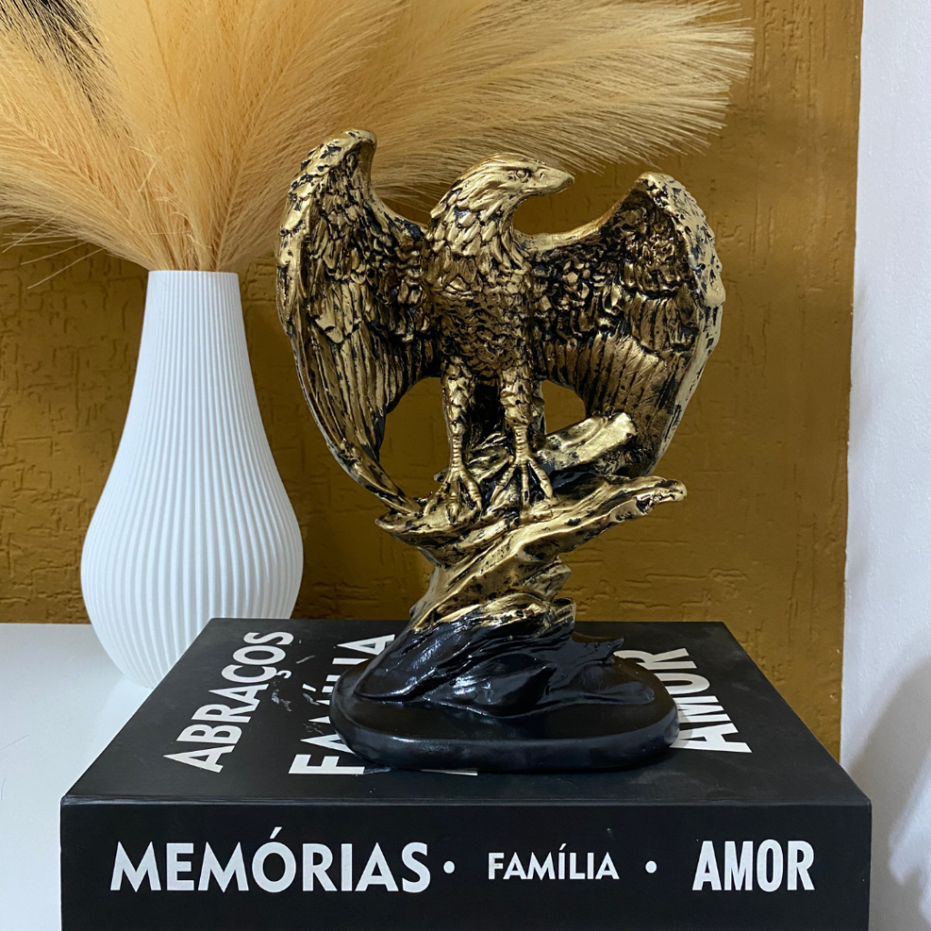 Enfeite Águia Asa Aberta P Decoração Casa Escritório Dourado Luxo