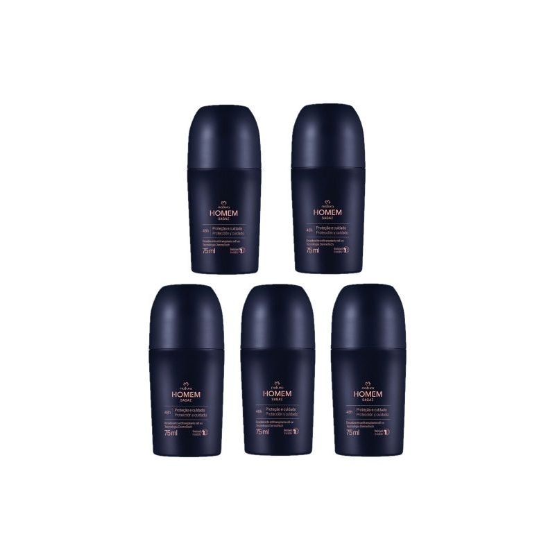 Kit Com 5 Desodorante Roll-On Natura Homem Sagaz Masculino 75ml Produto Original , validade 11/2026.