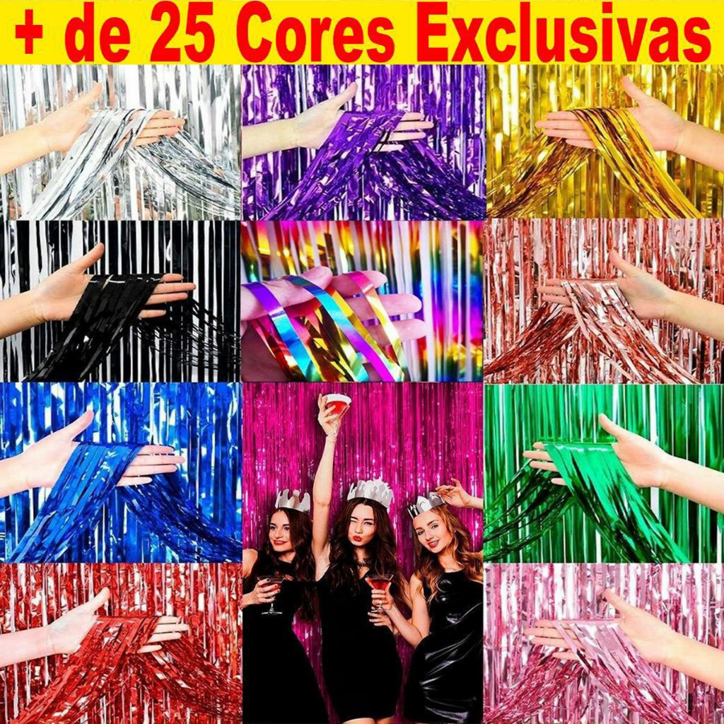 Cortina Metalizada Kit com 1un/2un Franjas Metálica Decoração De Festa 2MX1M Fita Para Parede Metálico Painel Metalizado