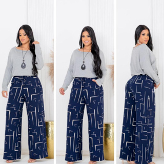 Calça Pantalona Feminina Cintura Alta Soltinha em Oferta na Shopee