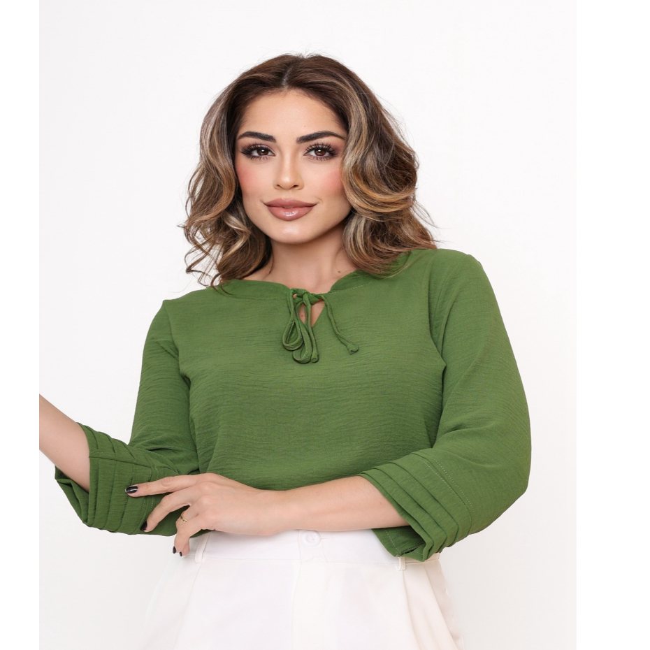 Smile Fashion blusa feminina manga 3/4 tecido duna