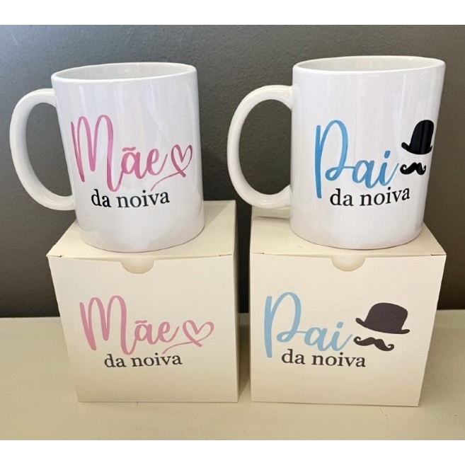 Caneca de Cerâmica Mãe da Noiva Pai da Noiva Lembrancinha casamento