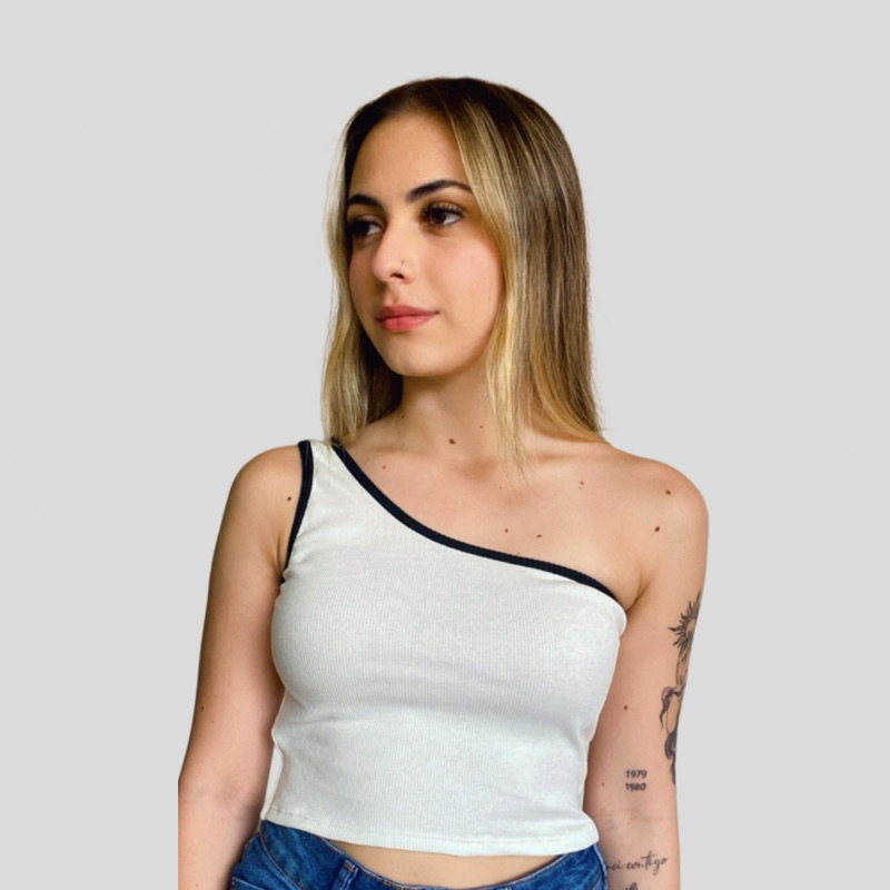 Cropped Ribana Canelada Feminino Nula Manga Bicolor Regata