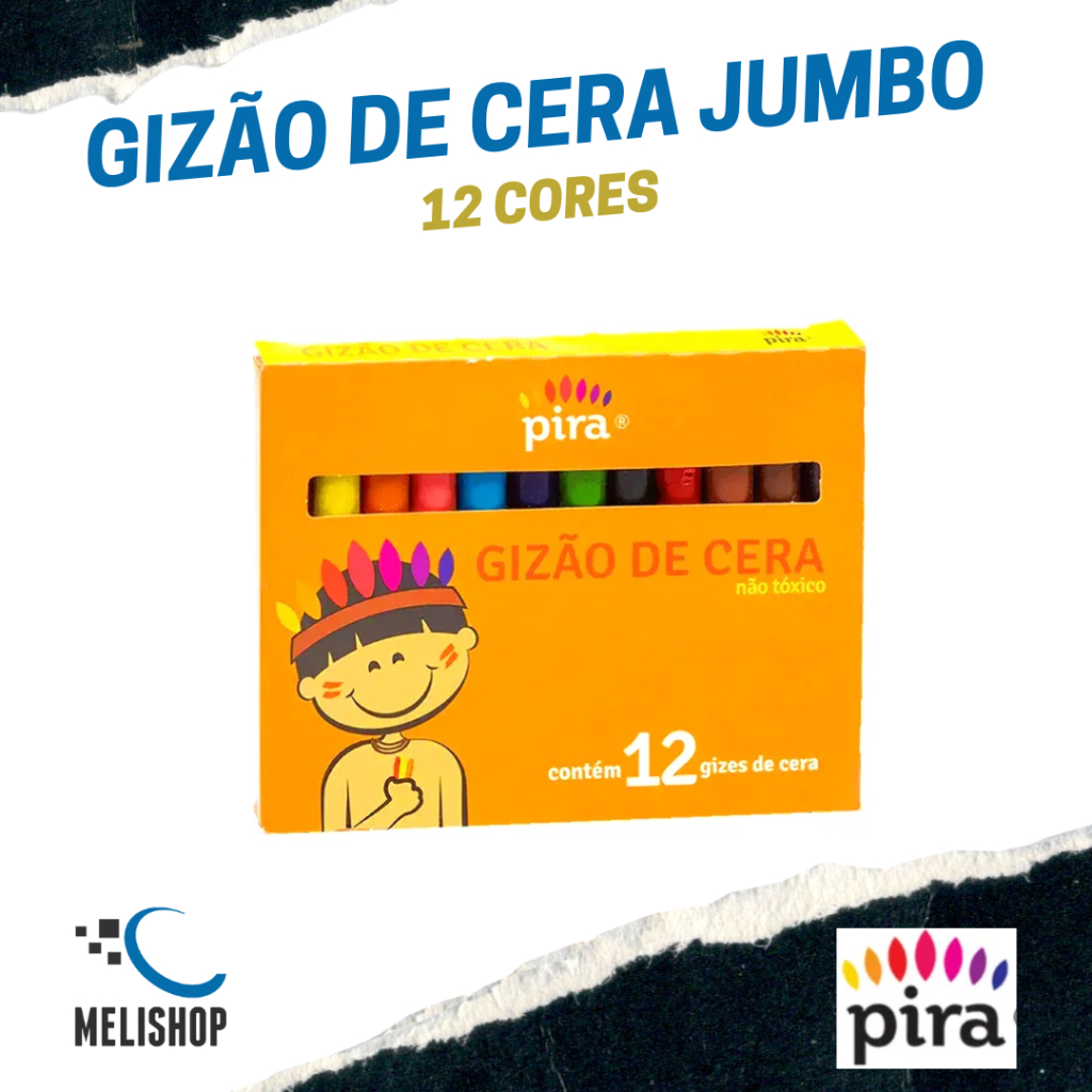 Giz de Cera 12 cores Jumbo Big Gizão de Cera para Colorir Piratininga