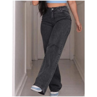 calça jeans feminina wide leg cintura alta tecido grosso pantalona linha prêmio 100% algodão em Oferta na Shopee
