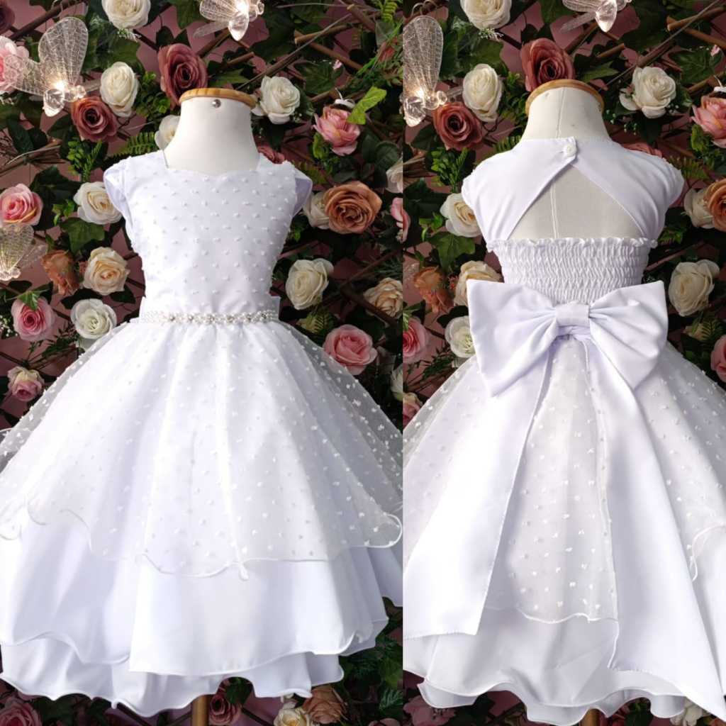 VESTIDO DE FESTA  INFANTIL E JUVENIL POA MIDI BRANCO
