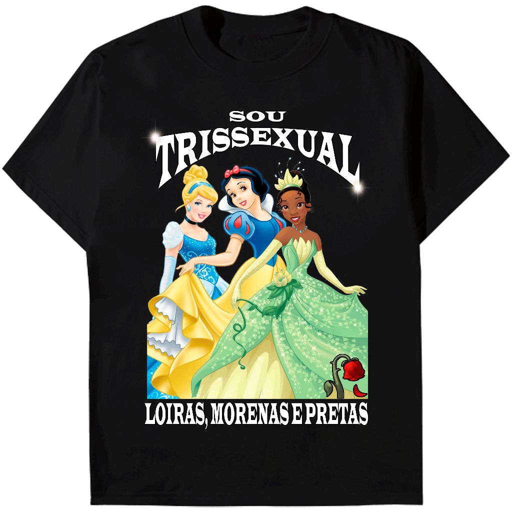 Camiseta Trissexual - Oversized Camisa com Estampa Engraçada Loiras Morenas Pretas Heterotop Macho Alfa Roupa Academia