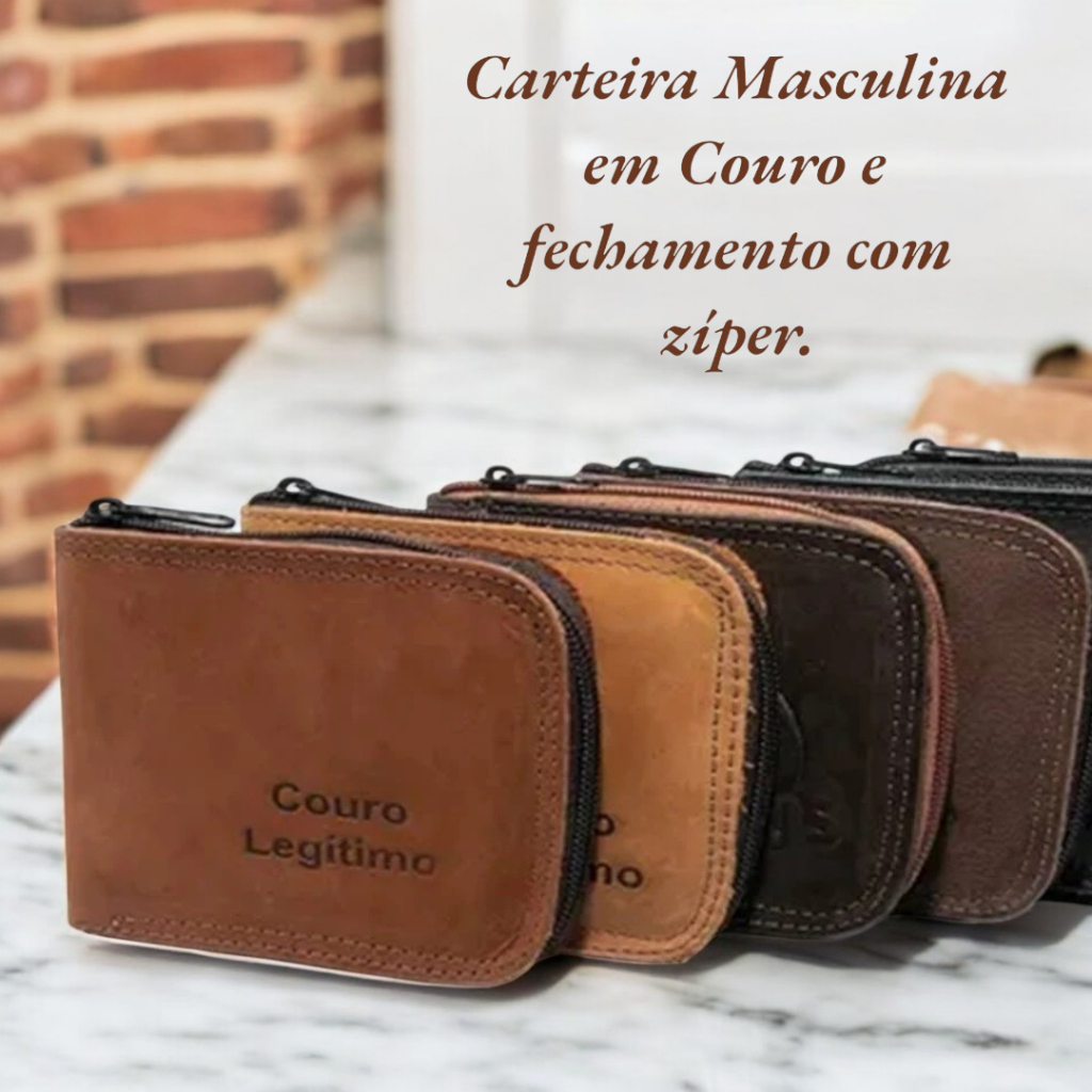 Carteira Masculina de Couro com Zíper