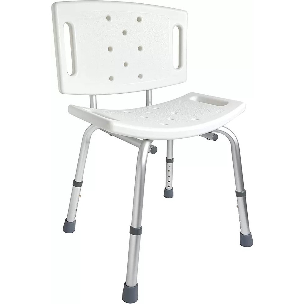 Banco Banqueta Para Banho Com Encosto e Altura Regulável em Alumínio Suporta até 100Kg - Supermedy