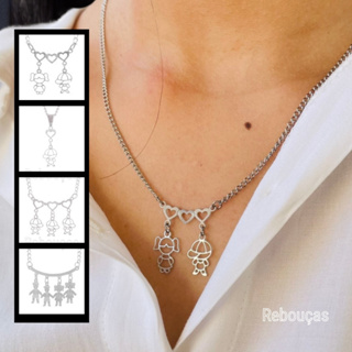 Colar Filhos Casal Menino Meninas Aço Inoxidável Canga Corações Adulto 45 Cm Ref. 150324 em Oferta na Shopee