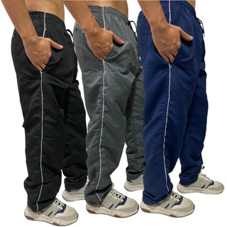 Kit 3 Calças Masculina Tactel Lisa Esportiva Básica Costura Reforçada