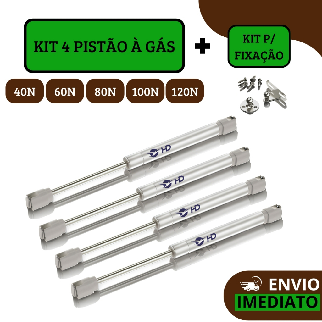 Kit 4 Pistão à Gás Com Amortecedor Para Porta Armário Cozinha Abre Para Cima