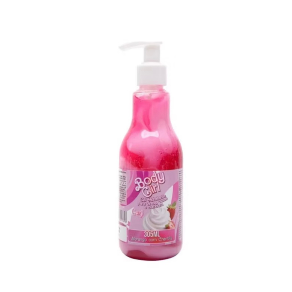 Body Girl Gel Creme Hidratante Corporal Beijável Sabor Morango Com Chantilly