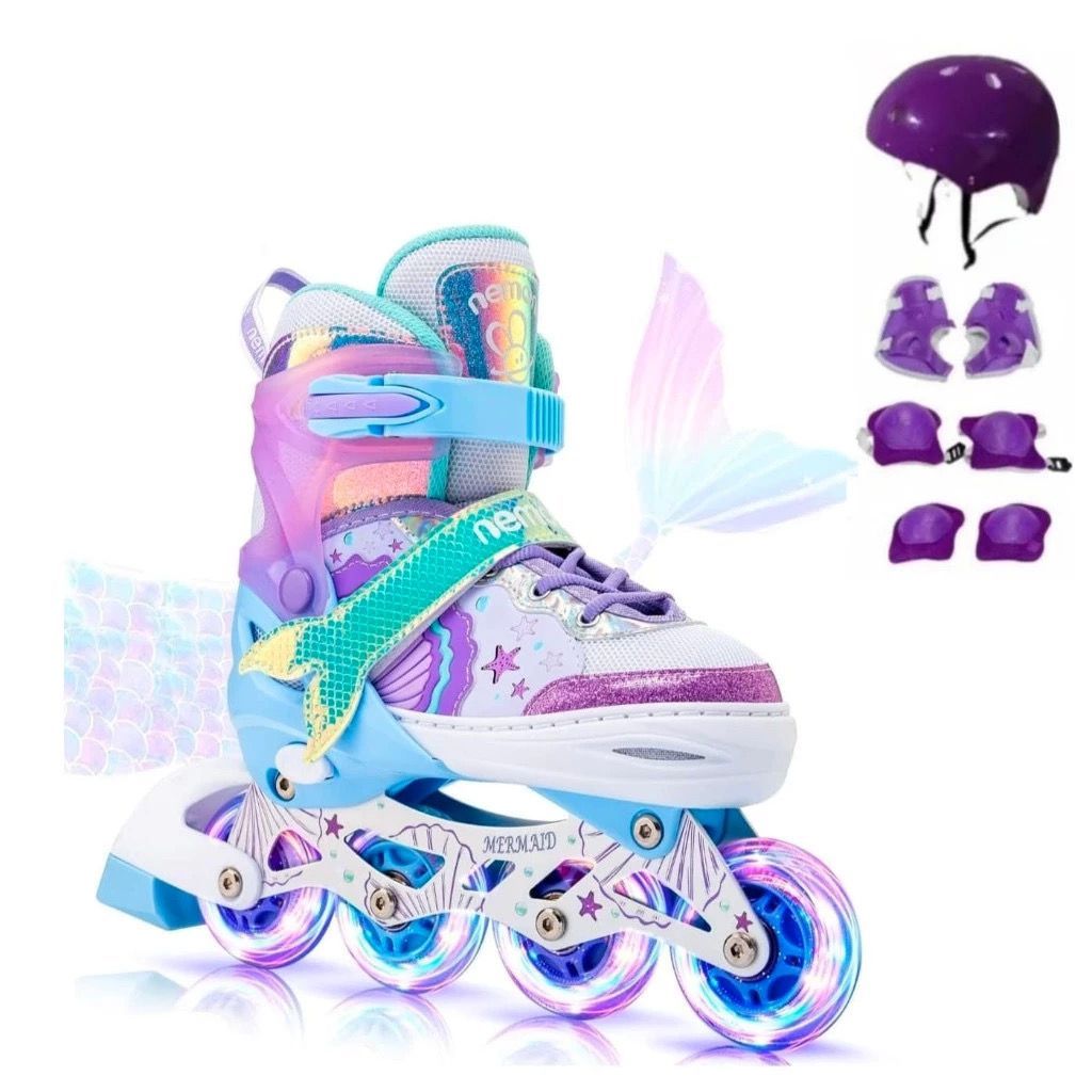 Patins Roller Inline Azul 2025 Novo Ajustável Lud Led + Kit Proteção Promoção