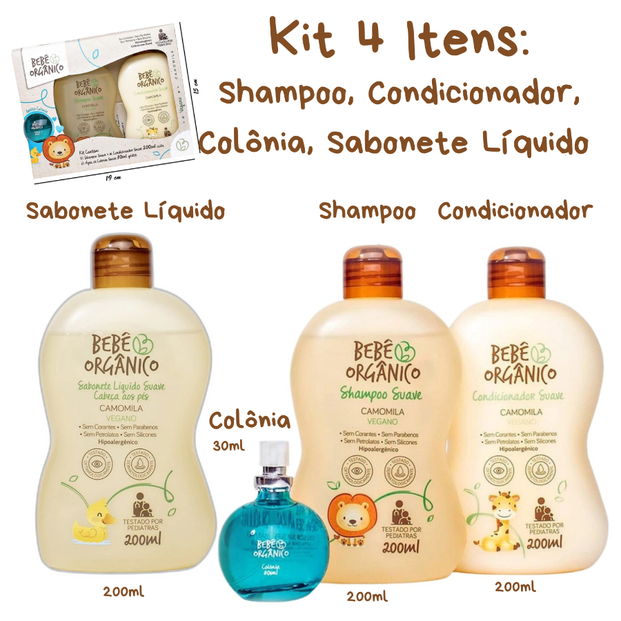 Kit Shampoo Condicionador Colônia Sem Álcool 30ml + Sabonete Líquido - Cuidado Natural Bebê - 630ml em Oferta na Shopee