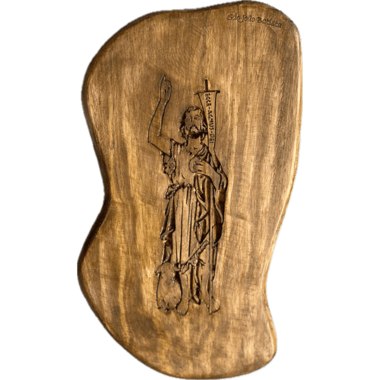 SÃO JOÃO BATISTA (adulto) - Quadro de Madeira Formato Orgânico Entalhe Simples artesanato pra decoracao rustica presente