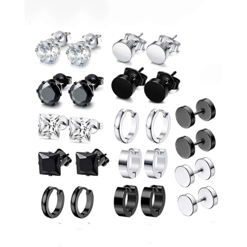 kit com 12 Pares Brincos Aço Inoxidável sortido