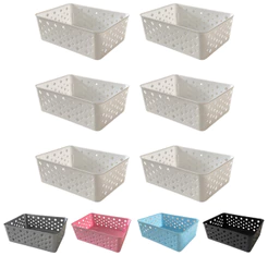 Kit 6 Cestos Organizadores Colorido Multiuso Médio Empilhável Gaveta Armário Lavanderia 19x14x6,5