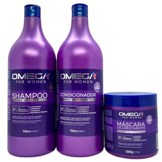 Kit Capilar PROFISSIONAL Bomba de Vitaminas Shampoo Condicionador 1 LITRO Mascara 500g Omega Hair