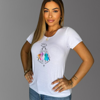 Blusa feminina T-Shirt com estampa Nossa Senhora em Oferta na Shopee