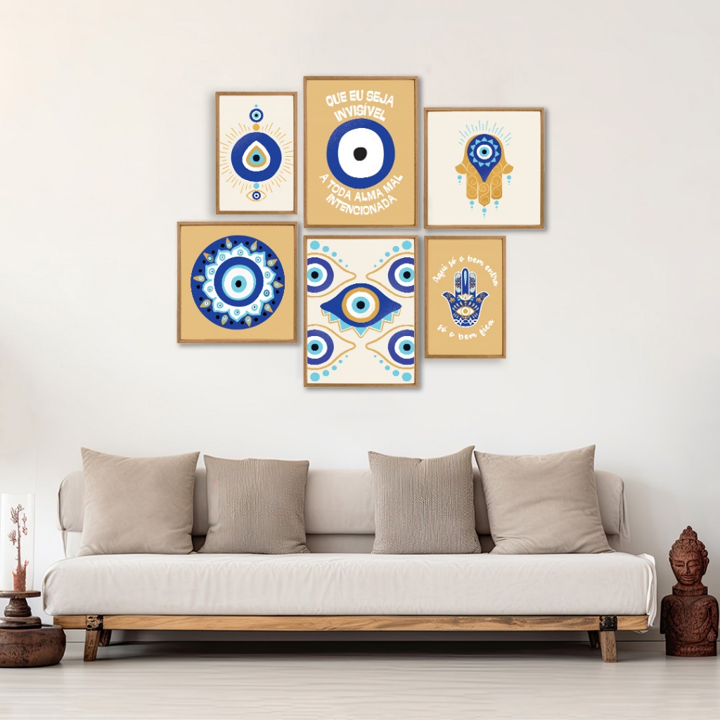 Imagem Kit Quadro Decorativo Invisível ao Mal: Proteção Espiritual 6 Peças Quarto Sala Escritorio