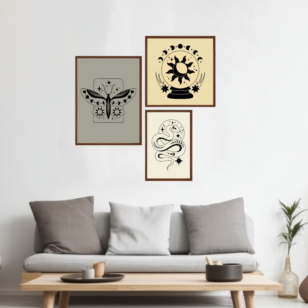 Kit Quadro Decorativo Bola de Cristal Cósmica: União Celestial 3 Peças com Moldura em Oferta na Shopee