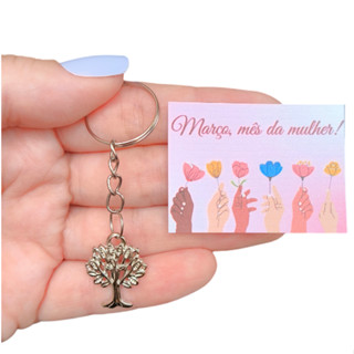 50 Lembrancinhas Árvore da Vida Prata + Tag Mês da Mulher + Saquinhos para Embalar em Oferta na Shopee