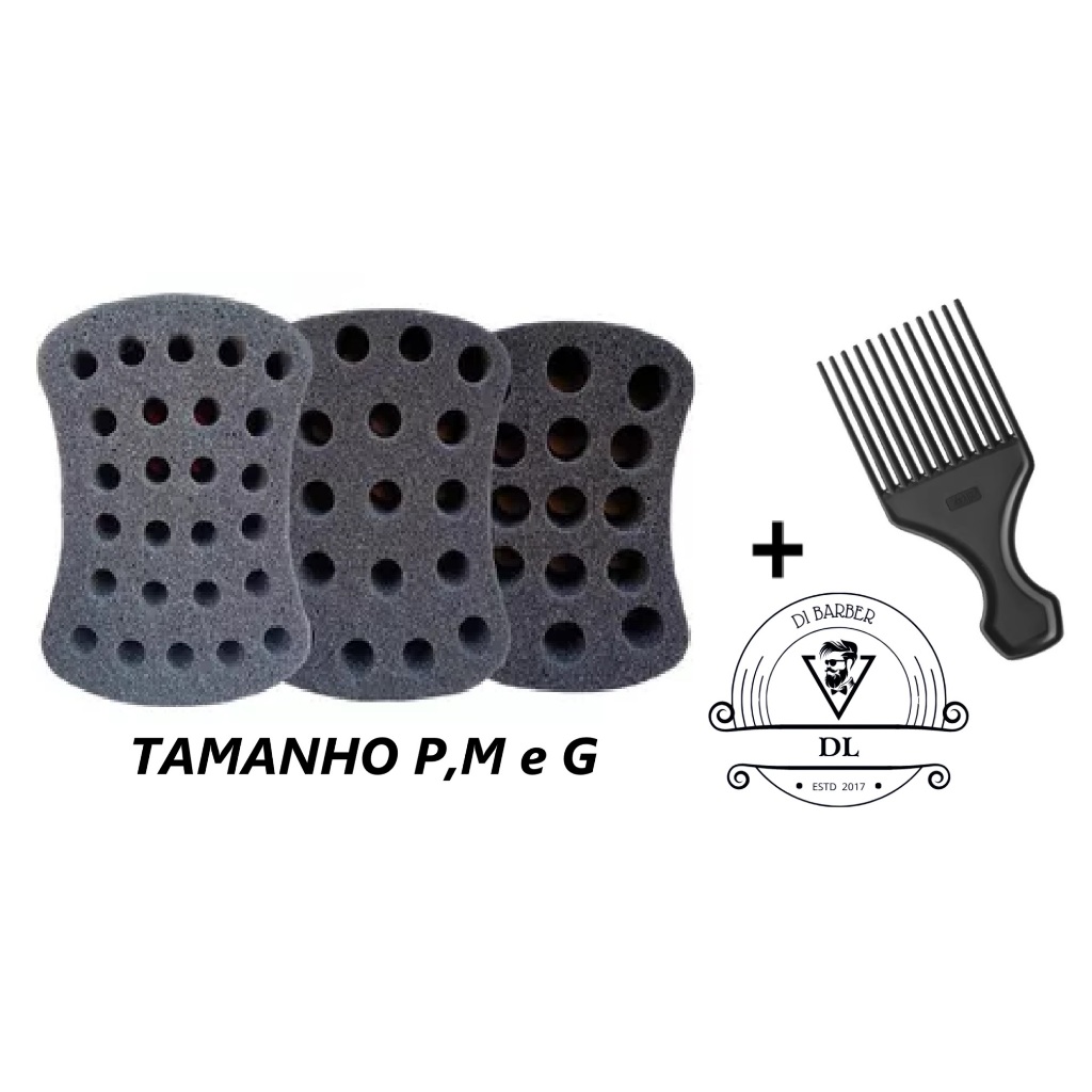 Kit Pente Afro Garfo + Esponja Nudred (escolha o tamanho da esponja)