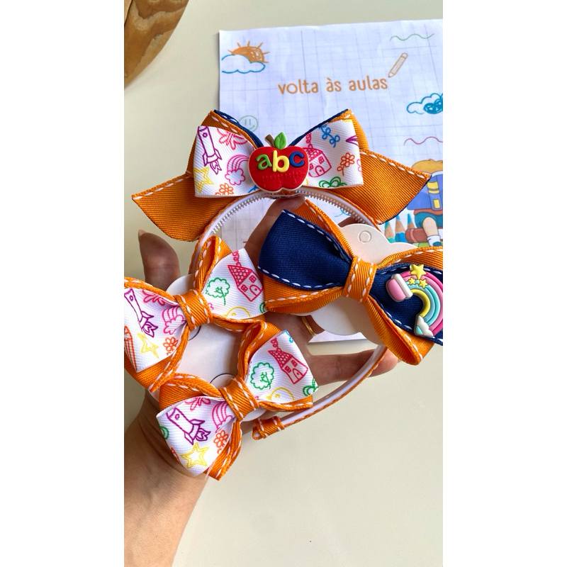 kit laço escolar cabelo menina, laço para escola, laço nas cores da farda l