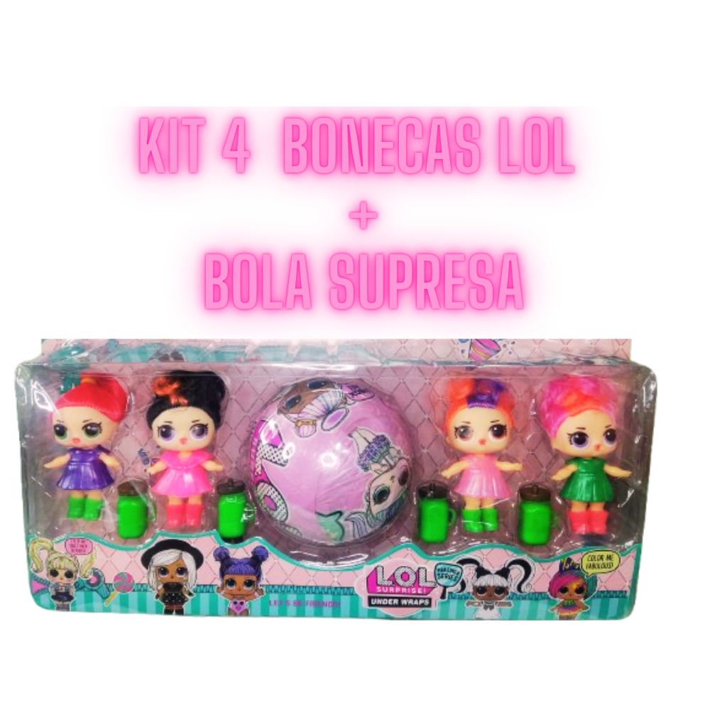 Cartela Kit 4 Boneca Unicórnio Sereia Normal Brinquedo Lol Bola Surpresa Capsula