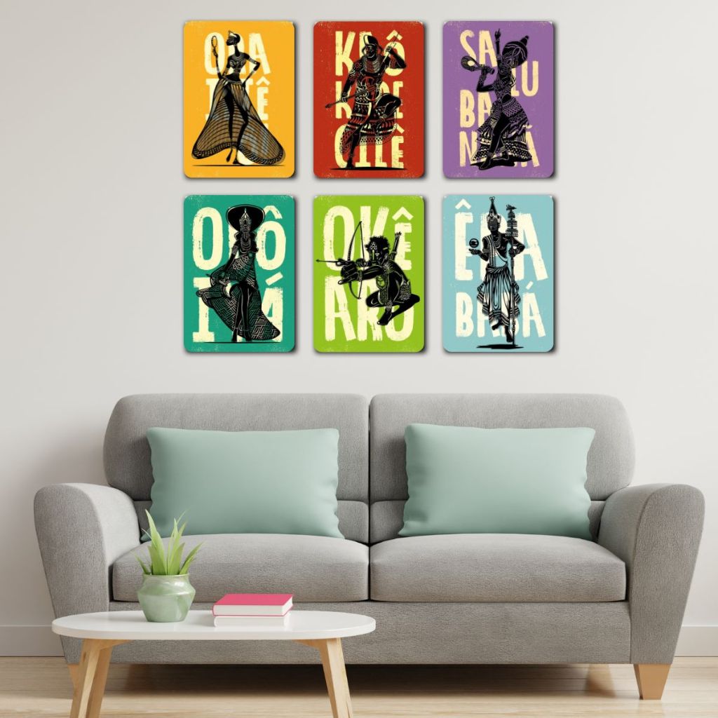 Kit 06 Quadros Orixás e suas Saudações - Xangô - Iemanjá - Oxalá - Oxóssi - Nanã - Oxum