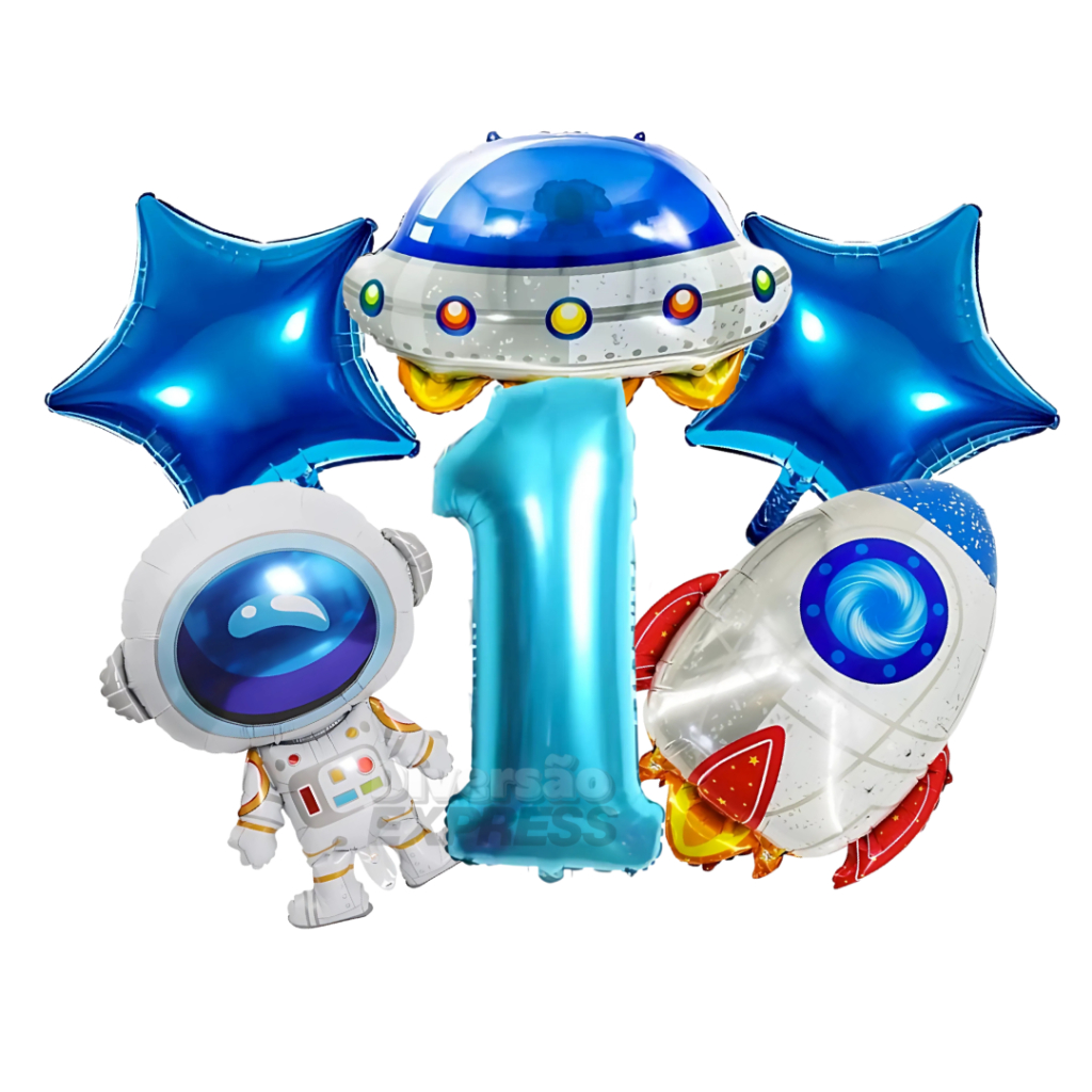 Kit Balão Bexiga Metalizada Astronauta Espaço com Número azul para Festa de Aniversário em Oferta na Shopee