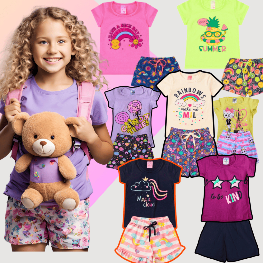 Kit 12 Peças roupa infantil menina conjunto infantil menina 6 camiseta ou blusa  6 short feminino