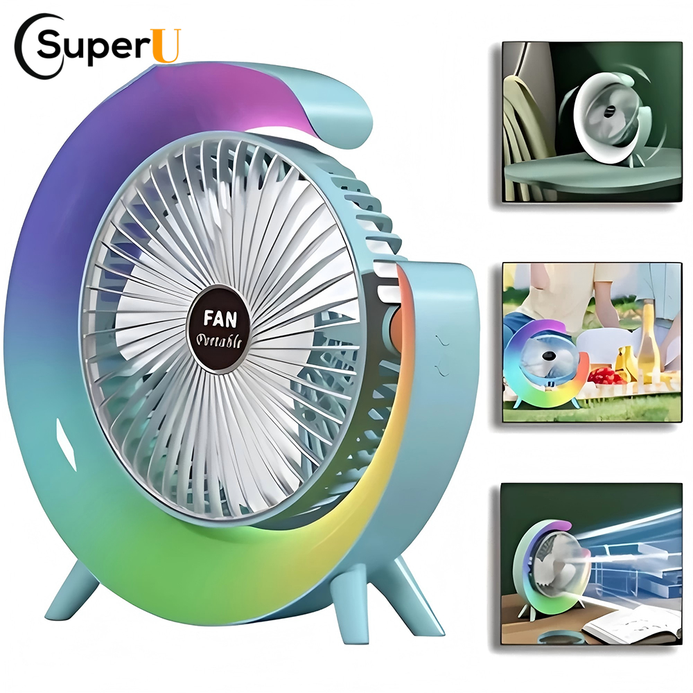 Mini Ventilador de Mesa Silencioso Portátil Colorido Led Colorida RGB Desktop Vento Fresco SUPERU