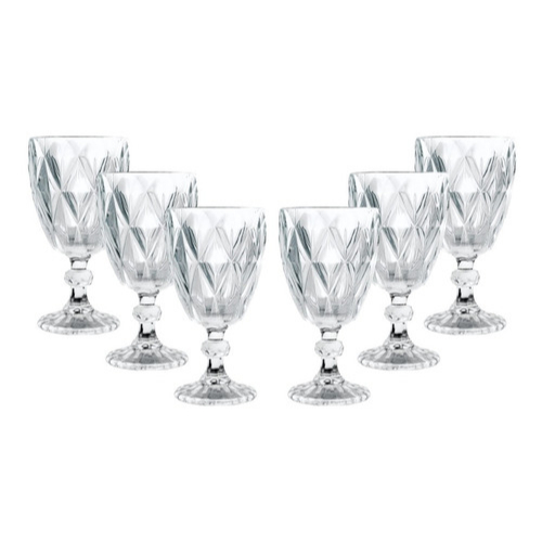 01 Jogo Taça de Vinho de Vidro Diamond 340ml c/6 peças ORIGINAL LINE SL7632