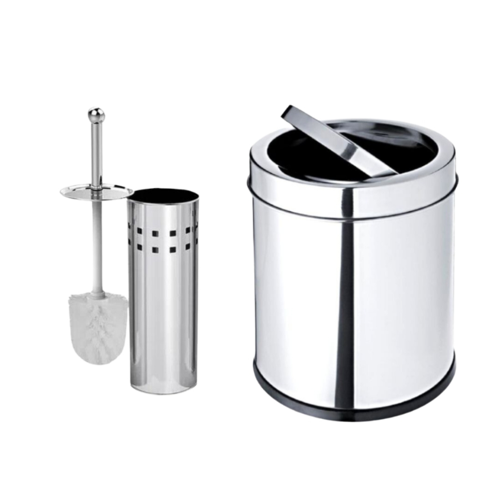 Kit Lixeira Inox 3 litros + Escova Sanitária Inox para Banheiro