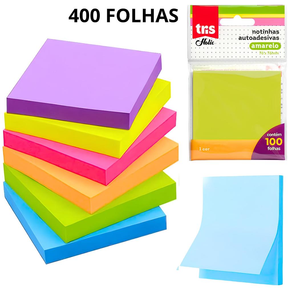 Kit Bloco De Notas 76x76mm Até 400 Bloco Adesivo Para Anotações Colorido em Oferta na Shopee