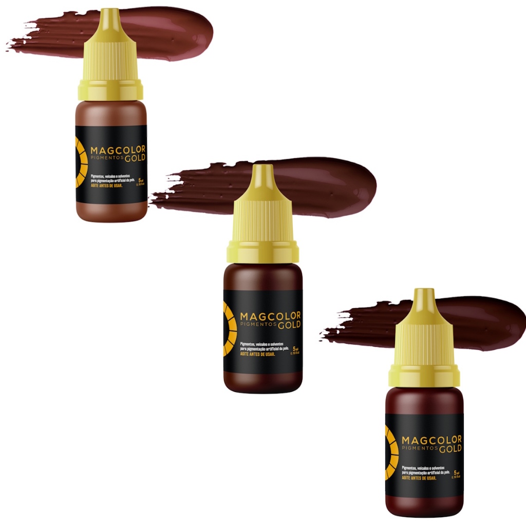 Pigmento Para Micropigmentação Mag Color Gold Sobrancelhas Castanho Escuro, Intenso e Médio