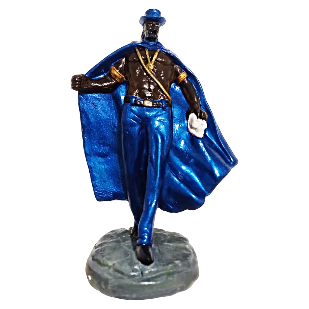 Estatua Imagem Exu Tranca Ruas / Tranca Ruas Das Almas com capa Azul 23cm Umbanda