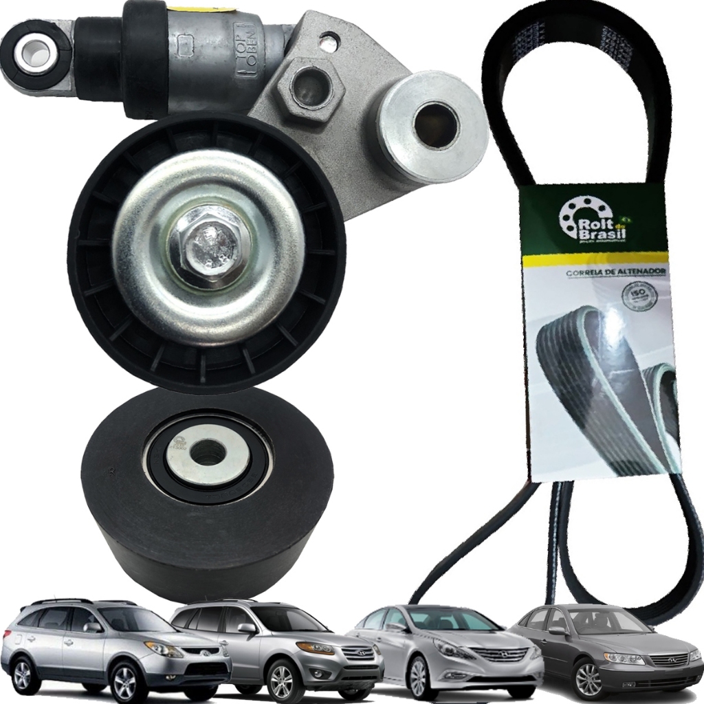 Kit Correia Alternador + Tensor e Polia Azera Santa Fé Sonata Veracruz Carnival