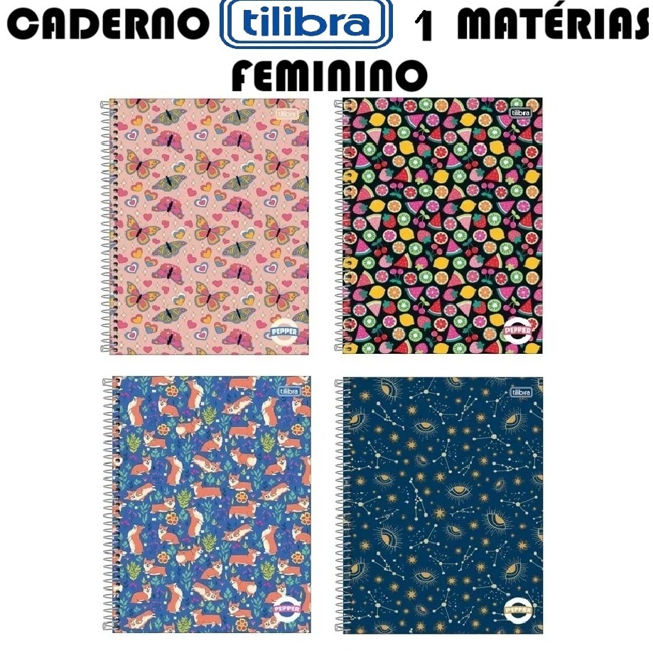 Caderno Feminino 1 Matéria 80 Folhas Universitário Tilibra Capa Dura Estampado Espiral