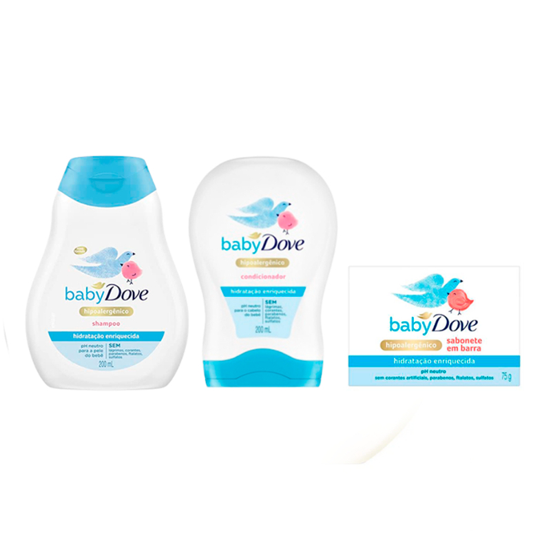 Dove Kit 3un Dove Baby - 1un Shampoo + 1un Condicionador + 1un Sabonete Barra Hidratação Enriquecida