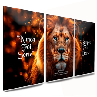 kit 3 peças placas mdf quadro decorativos para parede sala quarto escritorio leao frases em Oferta na Shopee