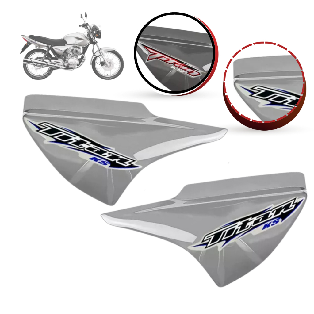 Carenagem Titan 150 Par Tampas Laterais Prata Cinza Chumbo + Adesivos 2006 até 2008 em Oferta na Shopee